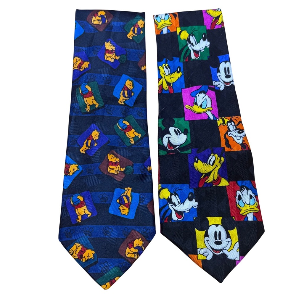 Disney Store Neck Ties Winnie the‎ Pooh & Mickey Mouse/Donald Duck 90 Vtg Bundle